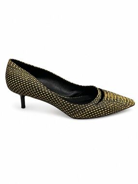 Kurt Geiger London Black and Neon Reptile Pointed Kitten Heel Pumps